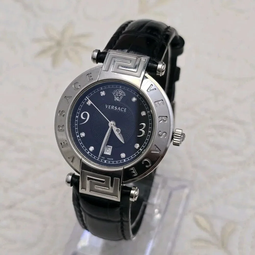 Versace Reve 68Q Women's Watch Stainless Steel Black Dial Diamonds Swiss Made